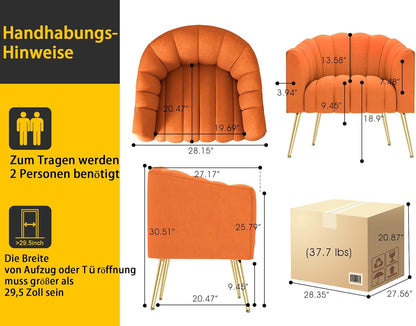 Extra grote pompoen-accentstoel, moderne comfortabele fluwelen bekleding, luxe enkele stoel voor woonkamer, wachtkamer, kantoor en kaptafel, oranje