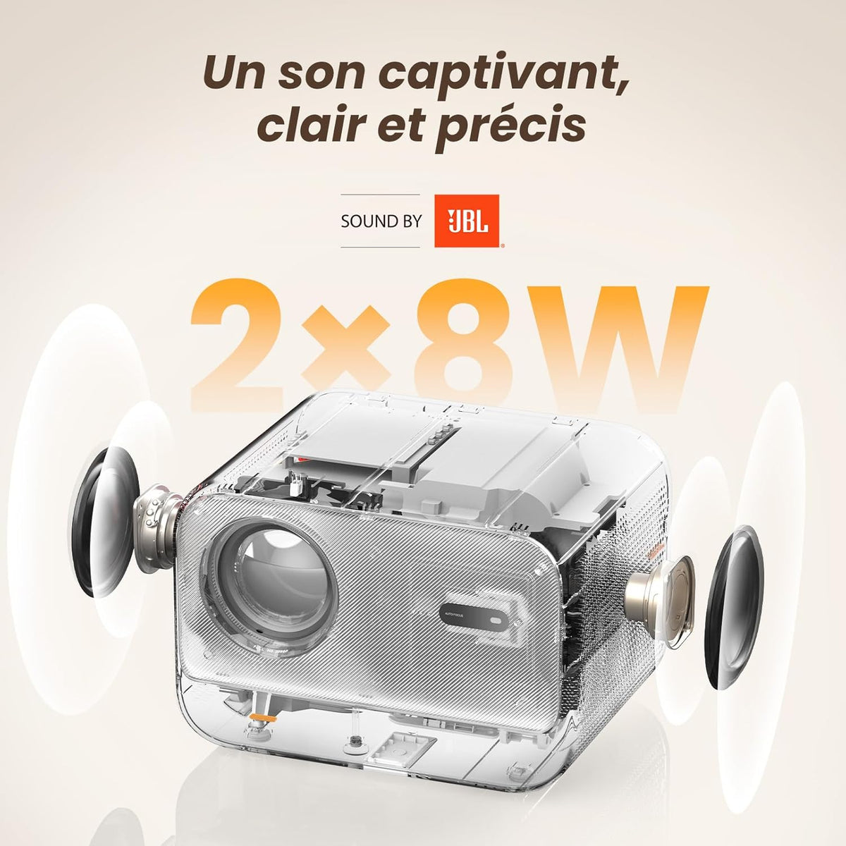 Yaber L2s Draagbare beamer, 1080p Full HD mini-projector, thuisbioscoop met JBL-geluid en autofocus keystone, WiFi6 Bluetooth voor telefoon/tv-stick/HDMI/USB/pc