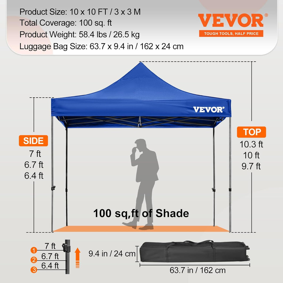 VEVOR Pavilion foldable 3x3m folding pavilion 240g PVC coated polyester pop-up pavilion
