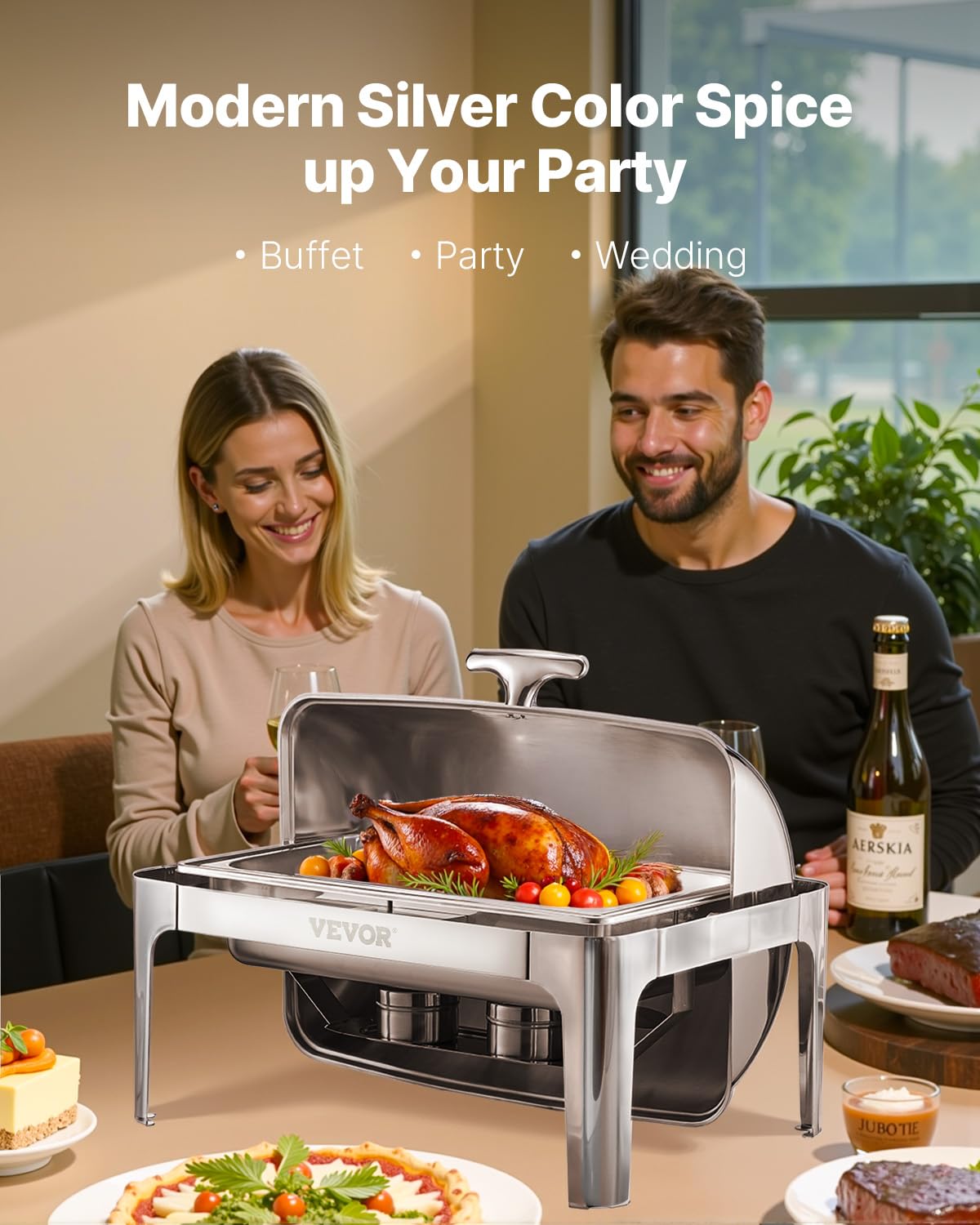 Voedselwarmer – Warmhoudplaat – Buffetwarmer – Cateringwarmer – Zelfbediening – 8,5 Liter Inhoud – Roestvrij Staal Met Inklapbaar Deksel
