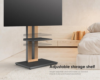 FITUEYES Design Vloer TV-standaard voor 32-65 Inch TV's Beukenhout Hoogteverstelling Vrijstaande TV-standaard ±30° Draaibaar Kabelbeheer Zen Serie