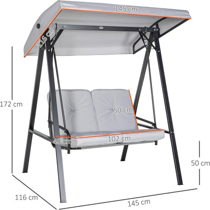 Outsunny Hollywoodschaukel 2-Sitzer Gartenschaukel mit Verstellbarem Dach, Kissen, Schaukelbank bis 220 kg Load Bar, für Garten, Balcony, Grau, 145 x 116 x 172 cm - QUORE