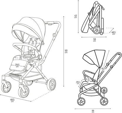 MoMi ADELLE kinderwagen voor kinderen vanaf 6 maanden (tot 22 kg), opvouwbare kinderwagen met 360° zitting en 5-punts veiligheidsgordel, boodschappenmand en draaggreep na het opvouwen