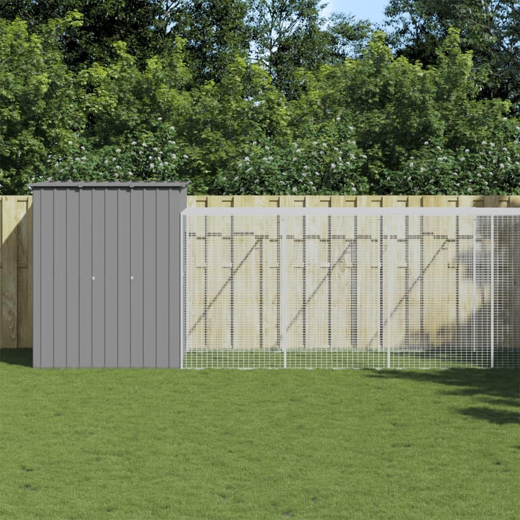 vidaXL Chicken coop with run 165x866x181cm galvanized steel gray - QUORE