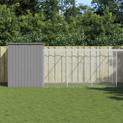 vidaXL Chicken coop with run 165x866x181cm galvanized steel gray - QUORE
