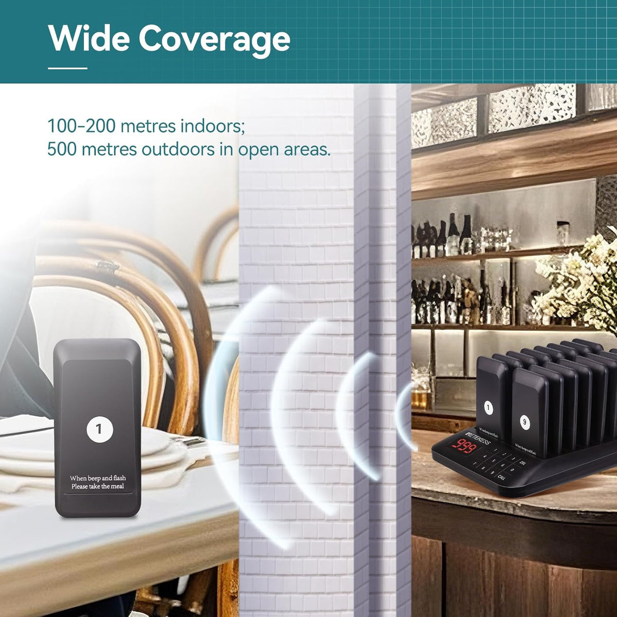 Retekess TD157 Pager Systeem, Oproepsysteem Restaurant, 16 Pagers, 300 mAh 20H, 2 Oproepmodi, Gemakkelijk te Gebruiken, Waterdicht Aanraaktoetsenbord, Semafoonsysteem voor Bar, Ziekenhuis, Hotel