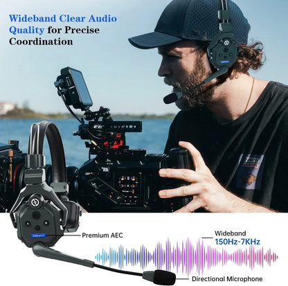 Hollyland Solidcom C1 Full-Duplex Draadloze Headset Intercom Systeem voor 1300ft Communicatie Groepsgesprek, Single-Ear Headset met 1 Master & 2 Remote Hoofdtelefoon (3 Gebruikers)