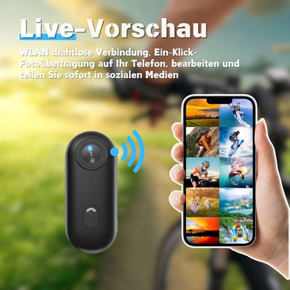 4K Actiecamera, duim actiecamera, klein formaat, overal te monteren, kleine lichaamscamera met veerclip, draagbare vlogging, handsfree POV-opname, helmcam voor fietsen, motorfiets (4K-128G)