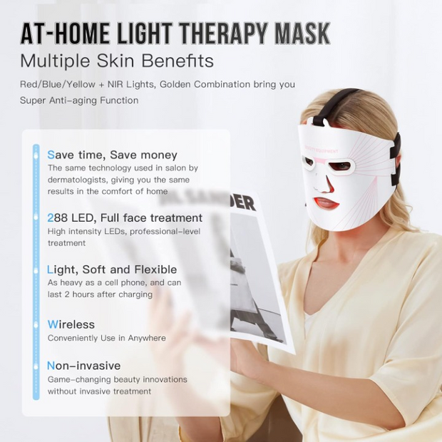 Lichttherapie - Rood Licht Therapie - LED-Therapie - LED-masker - Nabij-Infrarood Roodlicht - voor Gezicht - 3-Kleuren-LED -Verzorgingsapparaat - met Anti-aging - Rimpels - voor Alle Huidtypes - Wit