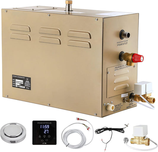 CGOLDENWALL 10,5 KW stoomsauna-generator, 220 V, voor commerciële thuissauna/douche/badkamer/spa, met automatische afwatering, intelligente touch-bediening 25-55 °C voor 10,5 m³ (371ft³)