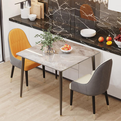 FATIVO Eettafel, kleine keukentafel, marmer voor 2 personen, eetkamertafel, eenvoudig, woonkamer, eettafel, grijs, hoogglans, tafels voor eetkamer, restaurant, metaal, tafelpoten, 80 x 80 cm,