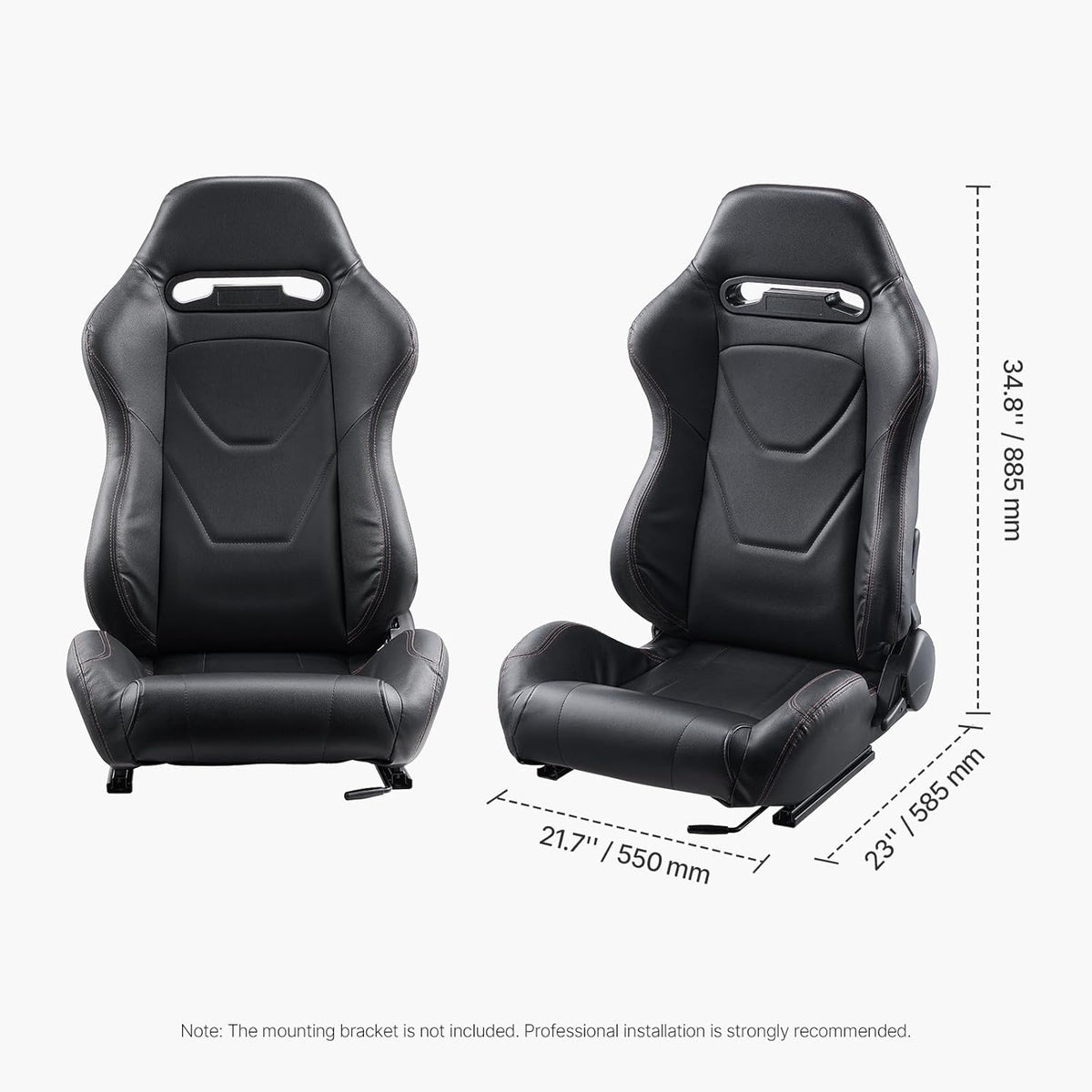 VEVOR Racestoel, 2 stuks, verstelbare racecockpit met brede hoek liggend en zeer veerkrachtig schuim, comfortabele racestoel met zacht PVC-leer en Q235B-schuif, geschikt voor raceauto's en skelters