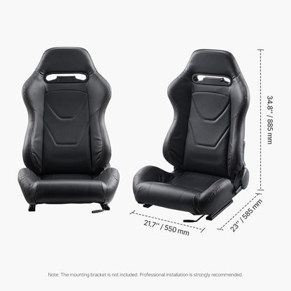 VEVOR Racestoel, 2 stuks, verstelbare racecockpit met brede hoek liggend en zeer veerkrachtig schuim, comfortabele racestoel met zacht PVC-leer en Q235B-schuif, geschikt voor raceauto's en skelters