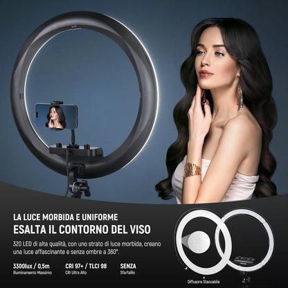 Ringlamp – Fotolamp – Selfielamp – Videolamp – Livestream Lamp – 18 Inch Ultradun Met Standaard En Telefoonhouder – Dimbaar 2900K-7000K, 320 Leds