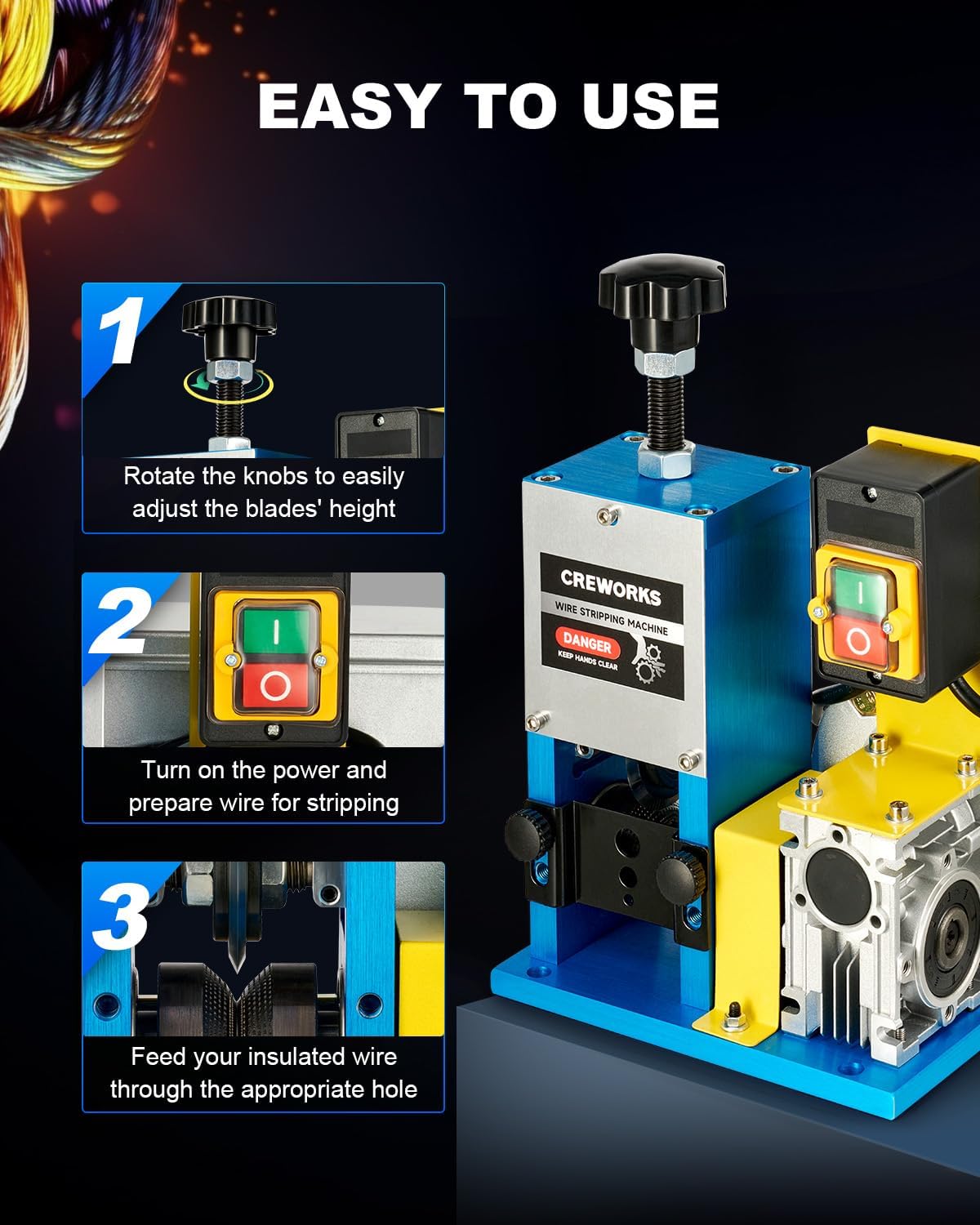 CREWORKS Elektrische kabelstripper, 180 W, 1,5-25 mm, automatische 5-kanaals kabelstripper, striptang, striptang, koperdraad, recycling