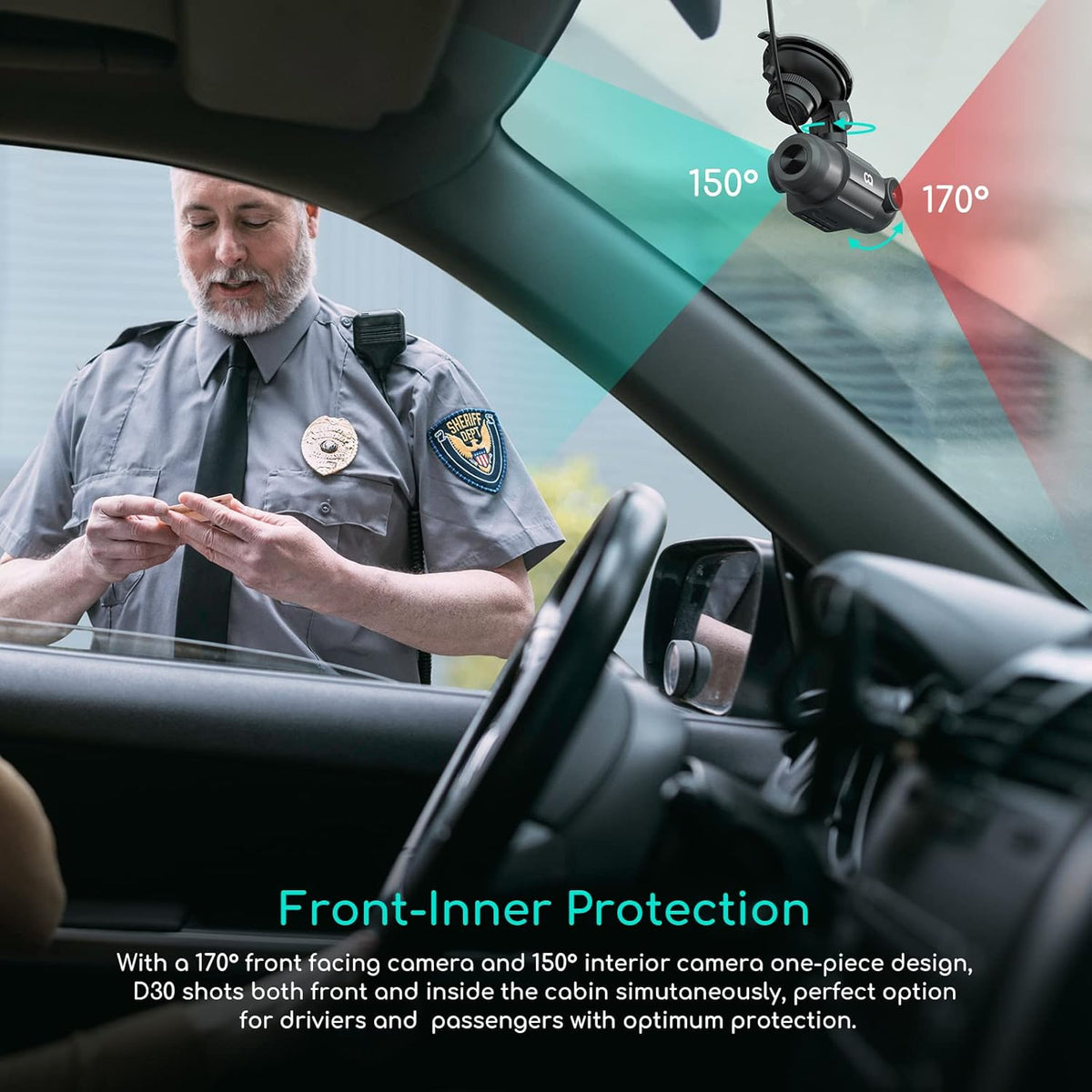 COOAU D30S 4K Dashcam met GPS Wi-Fi, voor- en binnenkant dubbele 2,5K 1080P Dashcam, Uber-autocamera met infrarood nachtzicht, supercondensator, 4 IR-LED's, G-sensor, parkeermodus, loop-opname
