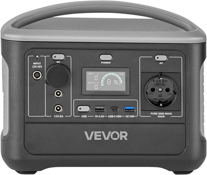 VEVOR Draagbaar powerstation, 600 W, LifePO4-accu, 493 WH, met 7 uitgangen, voor thuis, camping, reizen in de camper, zonnepaneel niet inbegrepen