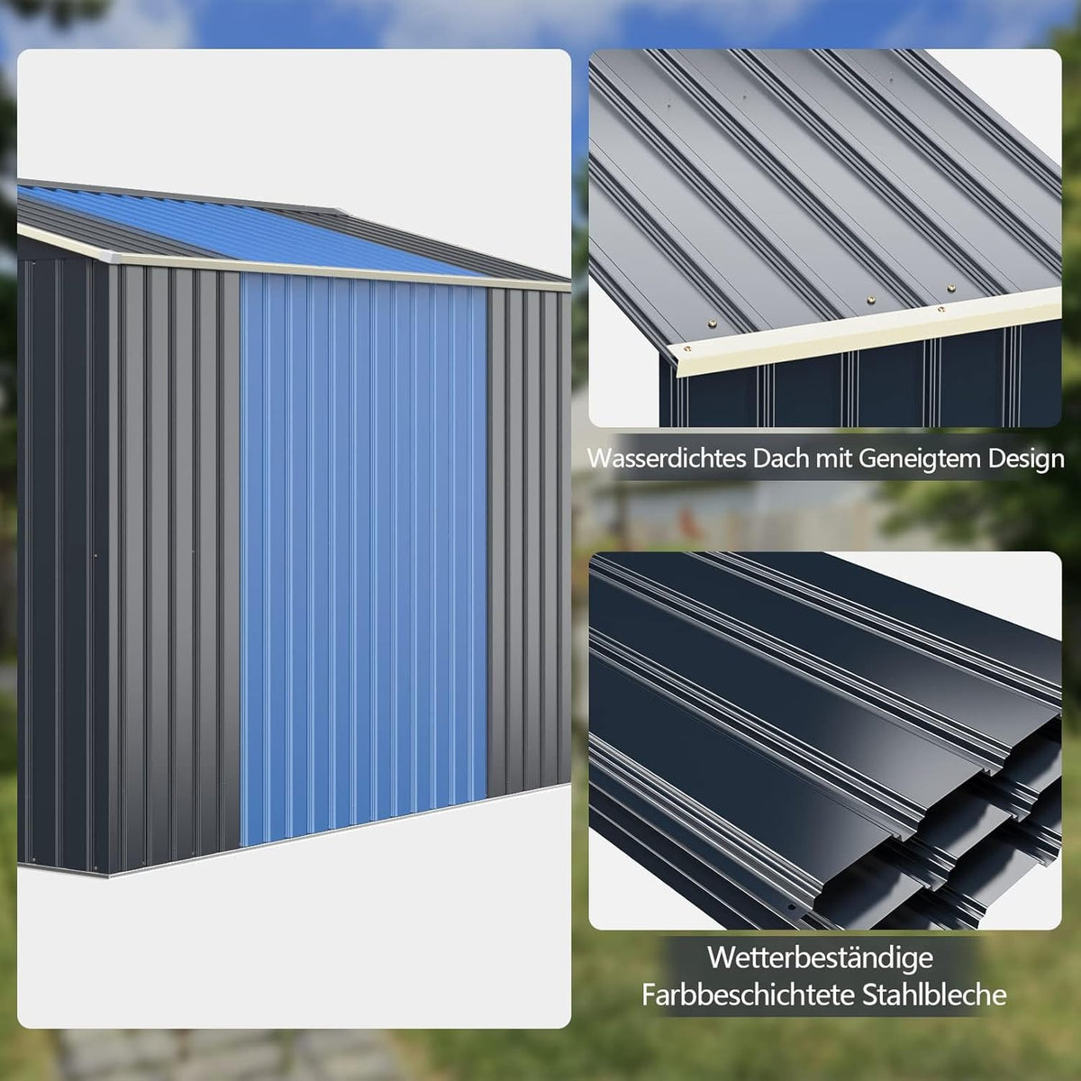FANTASK Uitbreidingsbox, gereedschapsschuur van metaal, 213 x 64 x 195 cm, afsluitbaar, tuinhuis met 4 ventilatiesleuven en schuifdeur, metalen schuur, outdoor