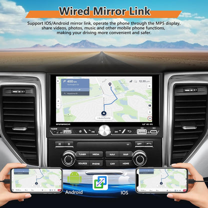Carplay 2 Din autoradio, 6,8 inch HD touchscreen, bedraad, Android Auto Stereo MP5-speler, ondersteuning Bluetooth/MirrorLink/FM/USB2.0/AUX/opladen/afstandsbediening + achteruitrijcamera