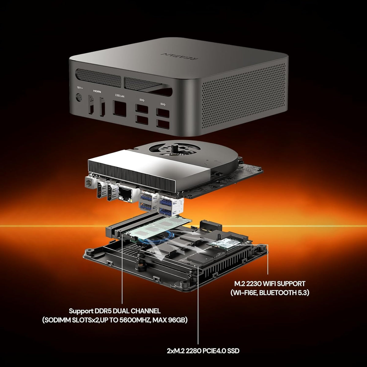 Reatan Alloy 9 Mini Gaming PC Ryzen 9 7940HS (up to 5.2GHz) 32GB DDR5 1TB SSD 5600MHz RAM, Desktop Mini Computers, Radeon 780M Graphics, Quad Display 2.5Gbps LAN, HDMI 2.1, 8K USB 4.0 Wi-Fi - QUORE