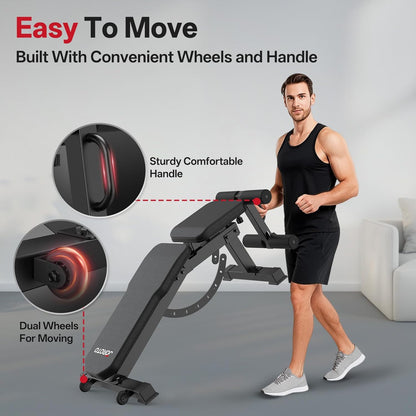Verstelbare Halterbank – Trainingsbank – Fitnessbank – Krachtbank – Workoutbank – Maximale Belastbaarheid 800 kg – 9-Stand Rugleuning & 3-Stand Zitvlak - QUORE