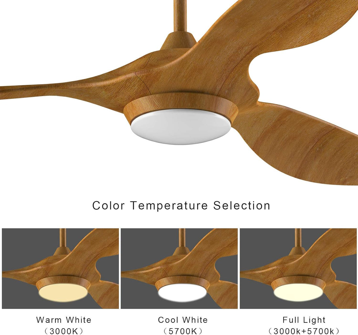 reiga 132cm Moderne Plafondventilator met LED-verlichting en Afstandsbediening, Slimme App, Stille Omkeerbare DC-motor, Timer, Ahornkleur