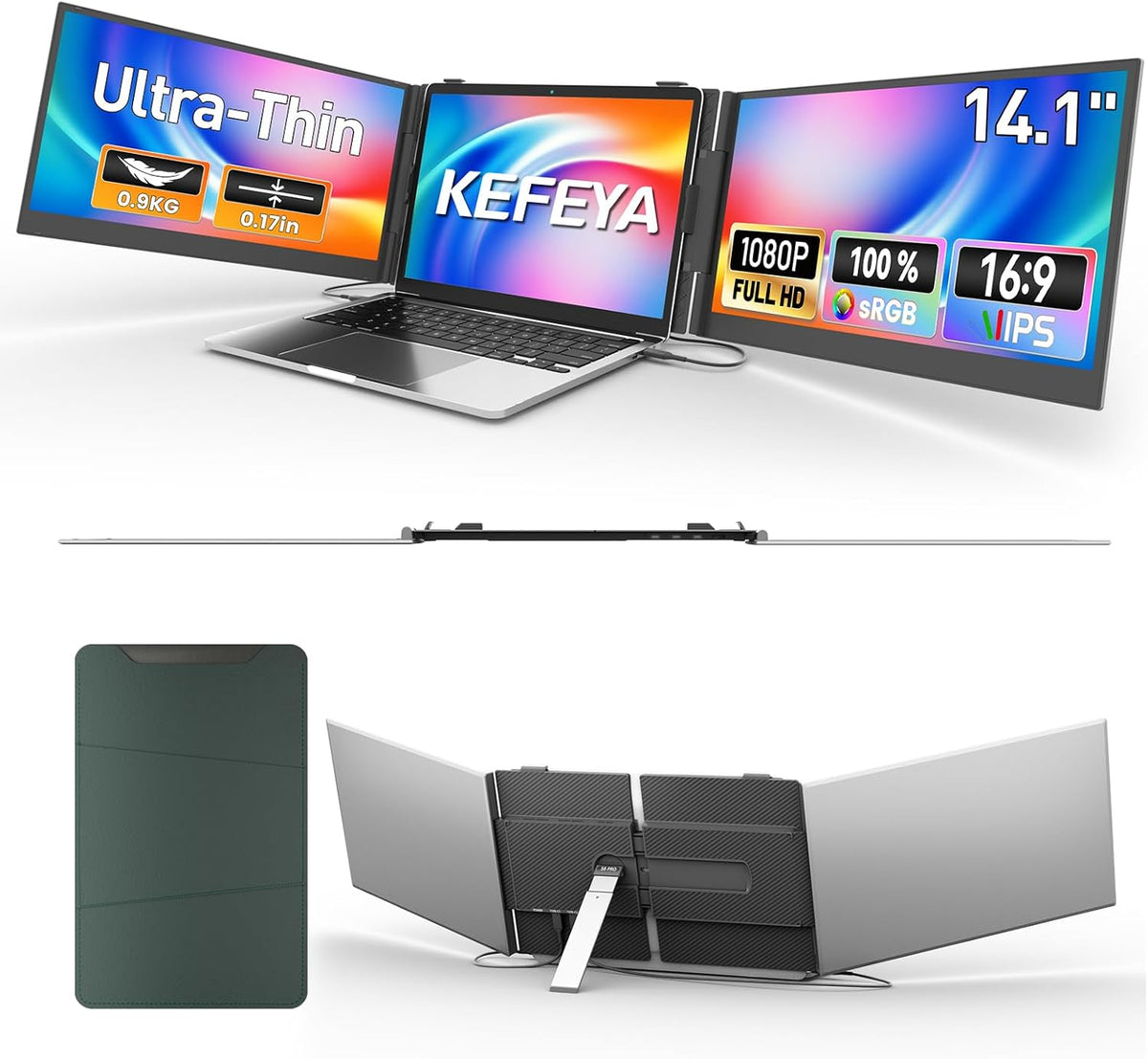 Portable Monitor – Laptop Schermvergroter – Draagbare Monitor – Extern Scherm – Ultradun Beeldscherm – 14,1 Inch Full HD – Lichtgewicht 1 kg – Ingebouwde Draaibare Standaard