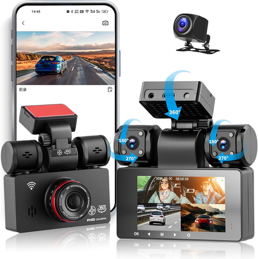Dashcam Auto – Autocamera – Dashboardcamera – Rijcamera – Camera Voor Auto – 4-Kanaals 2K Voor En Achter – 3 Inch Touchscreen Met Wifi App