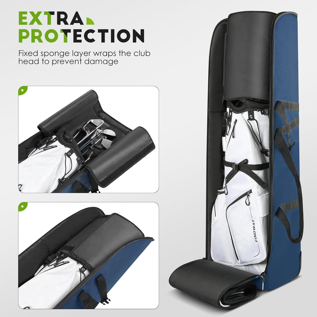 Findway Golf Reistas met Wielen, 900D Zwaar Oxford Slijtvast/Waterproof Gevoerd, Premium, Extra Verwijderbaar Pad voor Club Protectie Luchtvaart