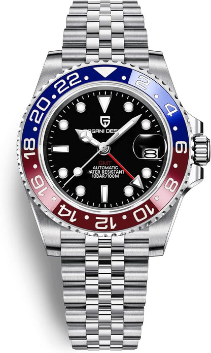 Pagani Design Herenhorloge GMT Automatisch Horloge Klassiek 40 MM Roestvrij Staal Mechanisch Horloge Saffierglas 100M Waterdicht Lichtgevend Casual Sport Modieus Zakelijk Horloge.