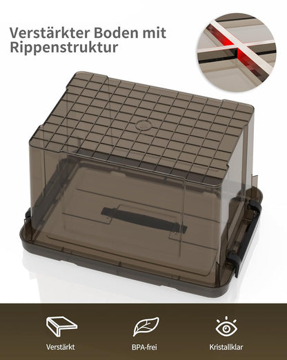 Opbergdozen, opbergdozen, draagbare kunststof dozen met handvat, stapelbare organisatiedozen voor slaapkamer, kantoor, school, transparant zwart, 90 l (set van 6)