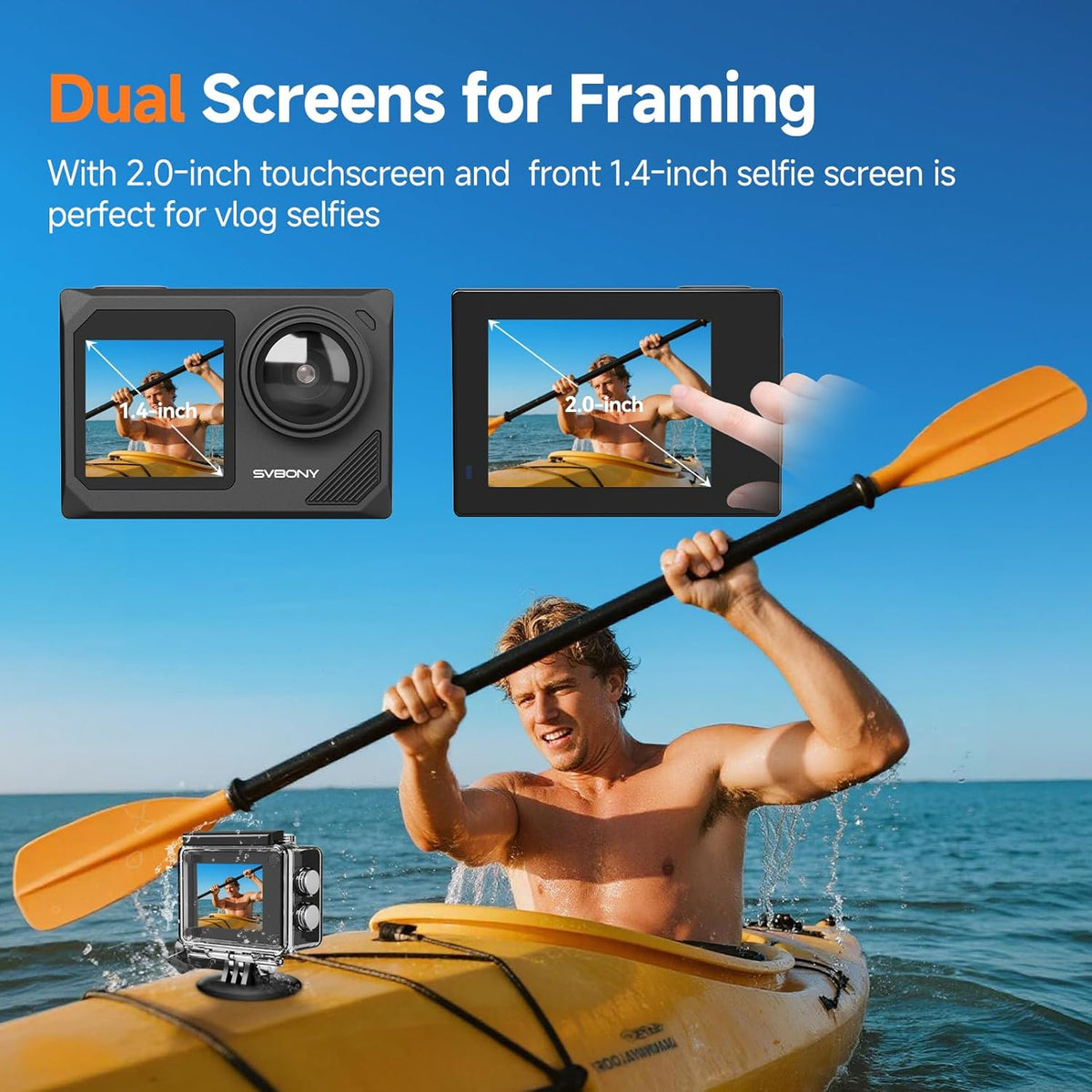 SVBONY SvGo2 Action Camera 4K30FPS, 20MP, Waterdichte Behuizing Onderwatercamera 30M, 5x Zoom Touchscreen Sportcamera's, met Bekabelde Microfoon, EIS Anti-shake, Afstandsbediening, voor Sport Vlog