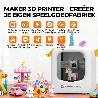 AI-Aangedreven X-MAKER JOY 3D-Printer Voor Kinderen, Volledig Gemonteerde Mini 3D-Printer Met Snelheid Tot 400 Mm/s, Automatisch Nivelleren, 1500+ Modellen & 16+ Modules，Kerstcadeau