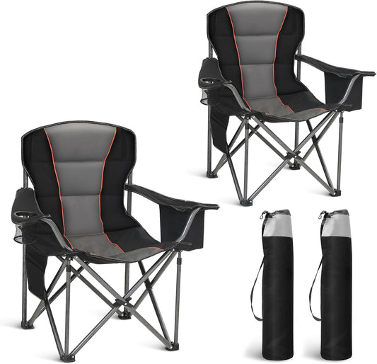 LET'S CAMP Campingstoel, klapstoel, opvouwbaar, oversized visstoel met bekerhouders, koeltas, vouwstoel, outdoorstoel, tot 200 kg, set van 2