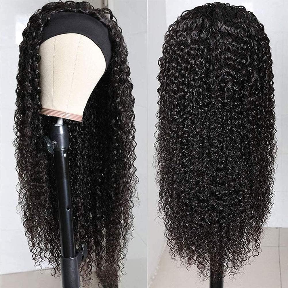 Deep Wave Headband Human Hair Wig Glueless Braziliaanse Natuur Vrouwen Haar met Pruiken Wear and Go Curly Wavy met Krullend Lang Machine Made Voor Zwarte Vrouwen Menselijk Natural Black 26 Inch