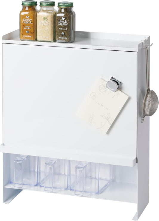 Yamazaki 2009 TOWER 3~Tiered Seasoning Rack, white, Steel/POM Resin, 38 x 16.3 x 49.2 cm