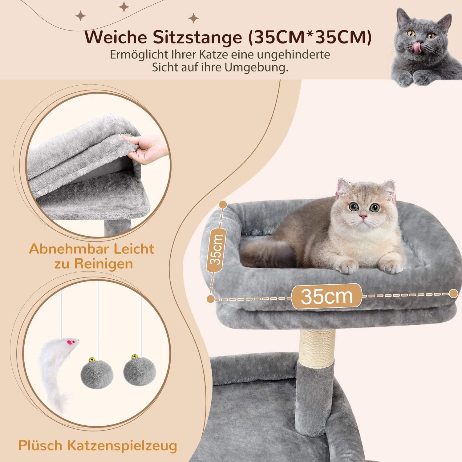 Globlazer cat tree xxl 194cm high with 2 Large Cat House, Hammock 50 * 40CM, Platform Lined Large, 2 Basket, Seat Rod, Huge Scratching Post for 3-5 Large Cats Rest Play Indoor (S76B, Light grey) - QUORE