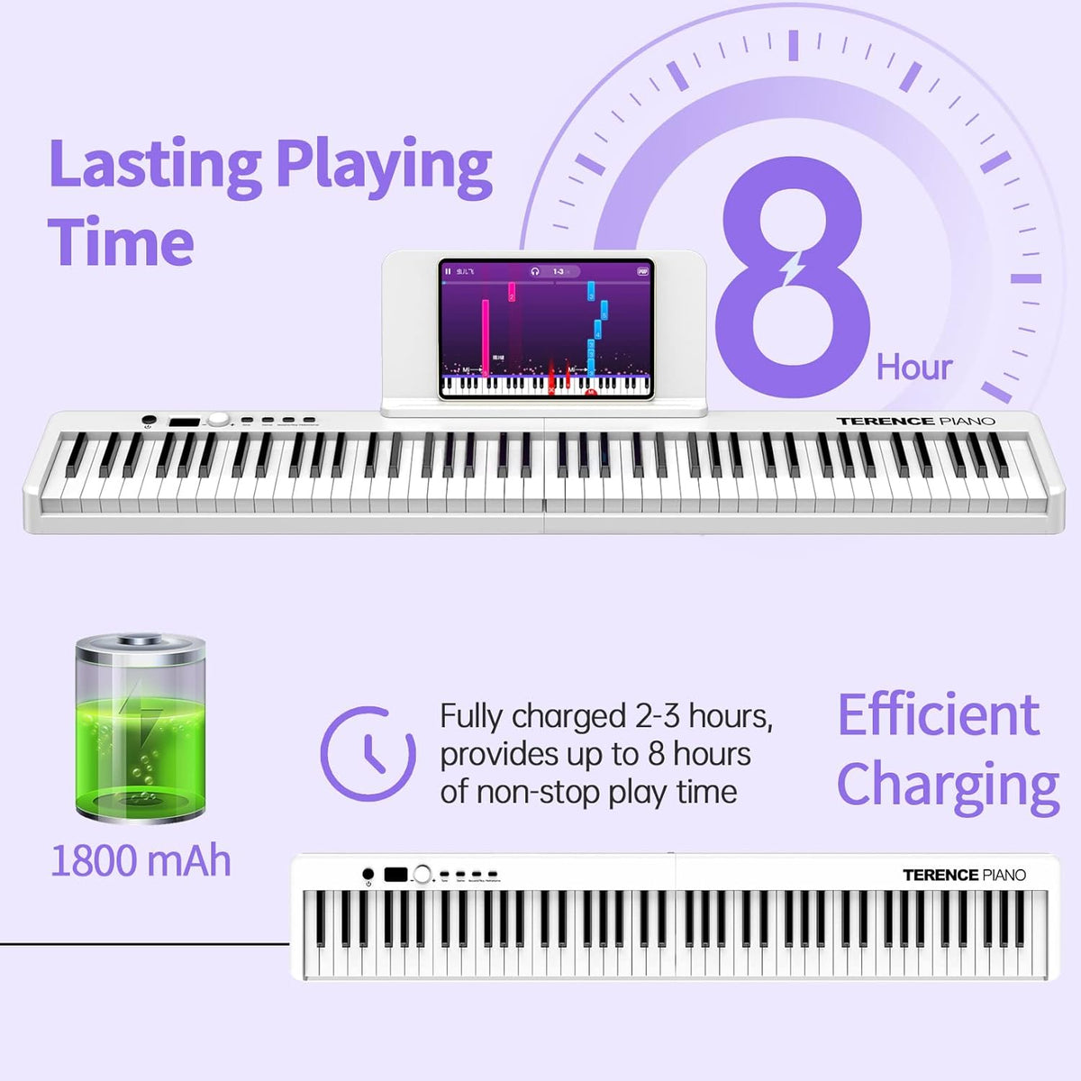 Opvouwbare digitale piano 88 toetsen – Keyboard – E-piano – Digitaal pianotoetsenbord – Elektrische piano – Semi-gewogen aanslaggevoelige toetsen – 1800 mAh accu tot 8 uur speeltijd