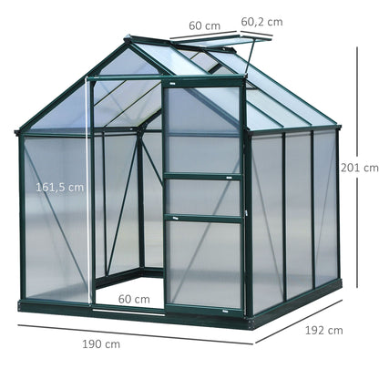 Kas – Tuinkas – Plantenkas – Broeikas – Groentekas – Polycarbonaat Panelen – Versterkte Fundering – 190x192x201 cm – Aluminium Frame – UV-bestendig – Donkergroen