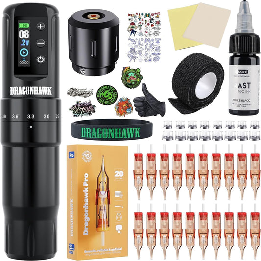 Dragonhawk Mast Pen Rotary Tattoo Machine Stroomvoorziening Mastnaalden Voetpedaal Geschenkdoos DML-7
