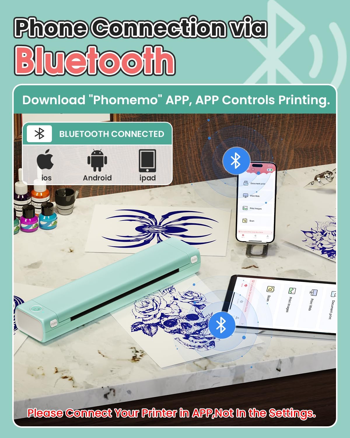 Phomemo M08F Tattoo Transfer Stencil Printer, Tattoo Transfer Thermal Copier with 10Pcs Free Transfer Paper, For Beginners, Tattoo Artists, Compatible with Smartphones and PC - QUORE