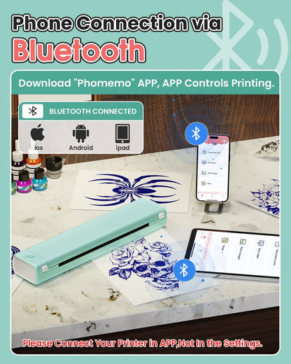 Phomemo M08F Tattoo Transfer Stencil Printer, Tattoo Transfer Thermal Copier with 10Pcs Free Transfer Paper, For Beginners, Tattoo Artists, Compatible with Smartphones and PC - QUORE