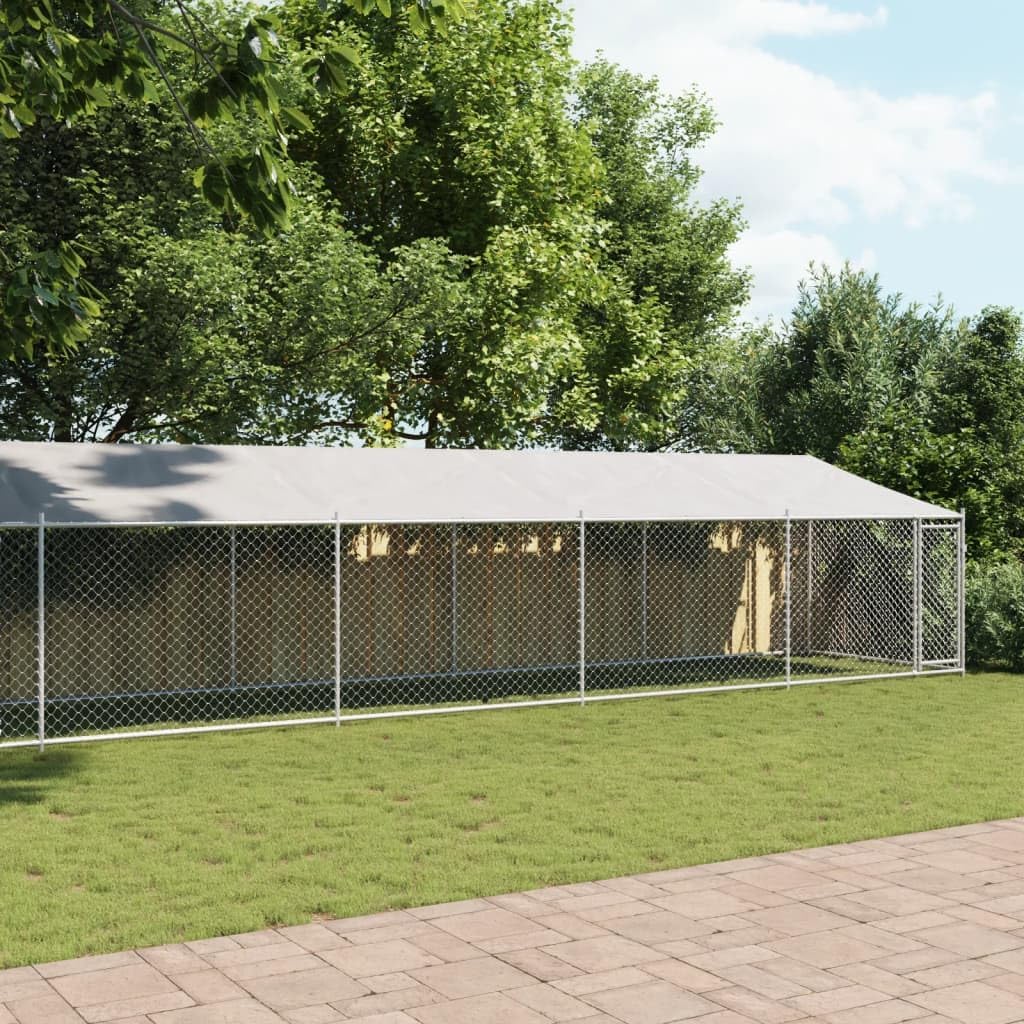 Dog Cage with Roof and Door, Grey, 12x2x2 m, Galvanized Steel, Walk-In Chicken Coop, Galvanized Chicken Coop, Chicken Coop, Chicken Coop, Backyard