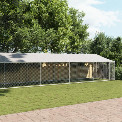 Dog Cage with Roof and Door, Grey, 12x2x2 m, Galvanized Steel, Walk-In Chicken Coop, Galvanized Chicken Coop, Chicken Coop, Chicken Coop, Backyard