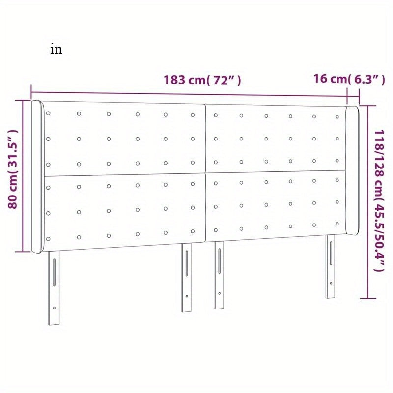Bed Hoofdbord – Hoofdeinde – Hoofdbordkussen – Bedframe – Bedpaneel – Industrieel Design – Zwart Fluweel – 183x16x118/128 cm – Stevig Hout en Metaal