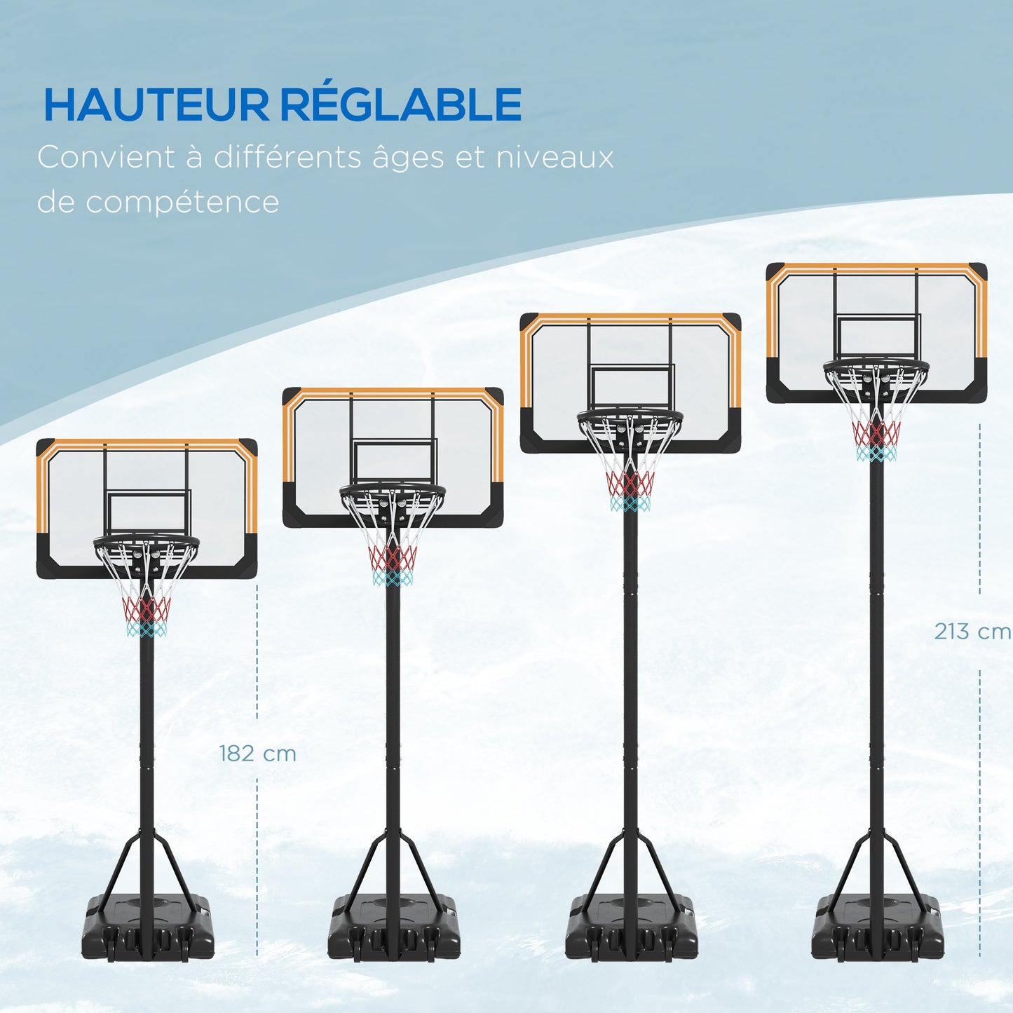 Basketbalpaal – Basketbalstandaard – Basketbalring – Basketbalnet – Basketbalset – Verstelbare Hoogte 235-264 cm – Zwarte Stevige Gewichtsbasis Met Wielen