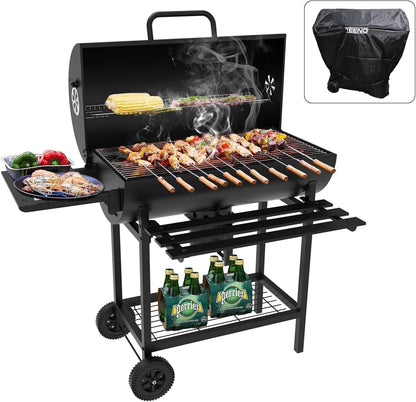 TEENO Houtskoolgrill, XXL-keukengrill met twee planken, verstelbare ventilatie, grillbal, draagbare houtskoolgrill (met doekdeksel)
