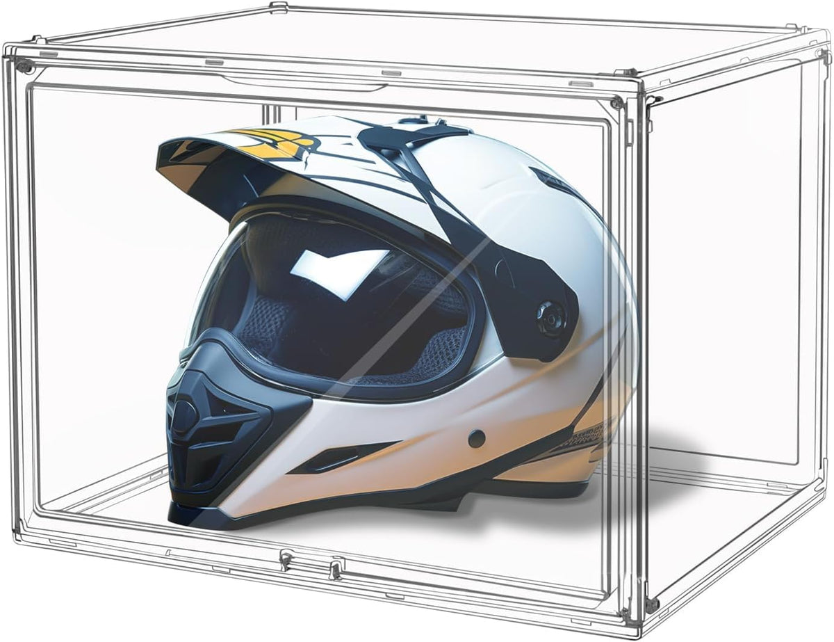 XL Transparante stapelbare opbergdozen met magneetsluiting, stofdichte vitrine, acryl showbox voor helmen, figuren, boeken, cosmetica, schoenen en handtassen (XL, set van 3)