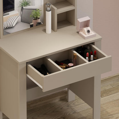 Make-uptafel – Kaptafel – Make-upmeubel – Schminktafel – Opbergmeubel – Compacte Afmetingen 72x40x124 cm – Onderhoudsvriendelijk Melamine Oppervlak (Beige)