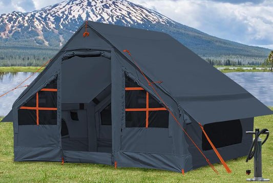 SHANQUAN Opblaasbare tent met pomp, 4-6 personen, instant glamping kampeertenhuis, eenvoudige installatie, opblazende familietenten voor 4 seizoenen, waterdichte opblaasbare tent voor kamperen met